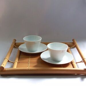 Vintage Authentic Bamboo Tray w Handles Tea Saki Serving Set of 2 thanksgiving